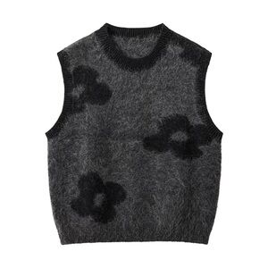 Gray and Black Floral Knit Vest